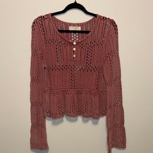 Lucky Brand Crochet Knit Top - Rose